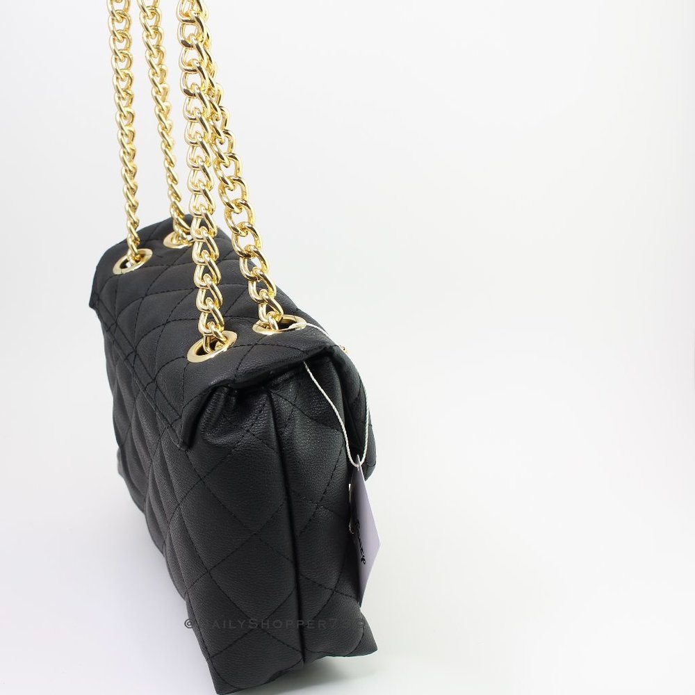 Disney Mickey Mouse Chunky Chain Quilted Black Vegan Leather Handbag - Picture 3 of 5